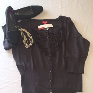 ELLE SHRUG SWEATER ELBOW SLEEVES GRAY BUTTON